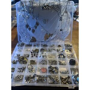 453 Gram VTG 73pc Silver tone Jewelry Lot Puffy Hearts Charm Bracelet *Some 925
